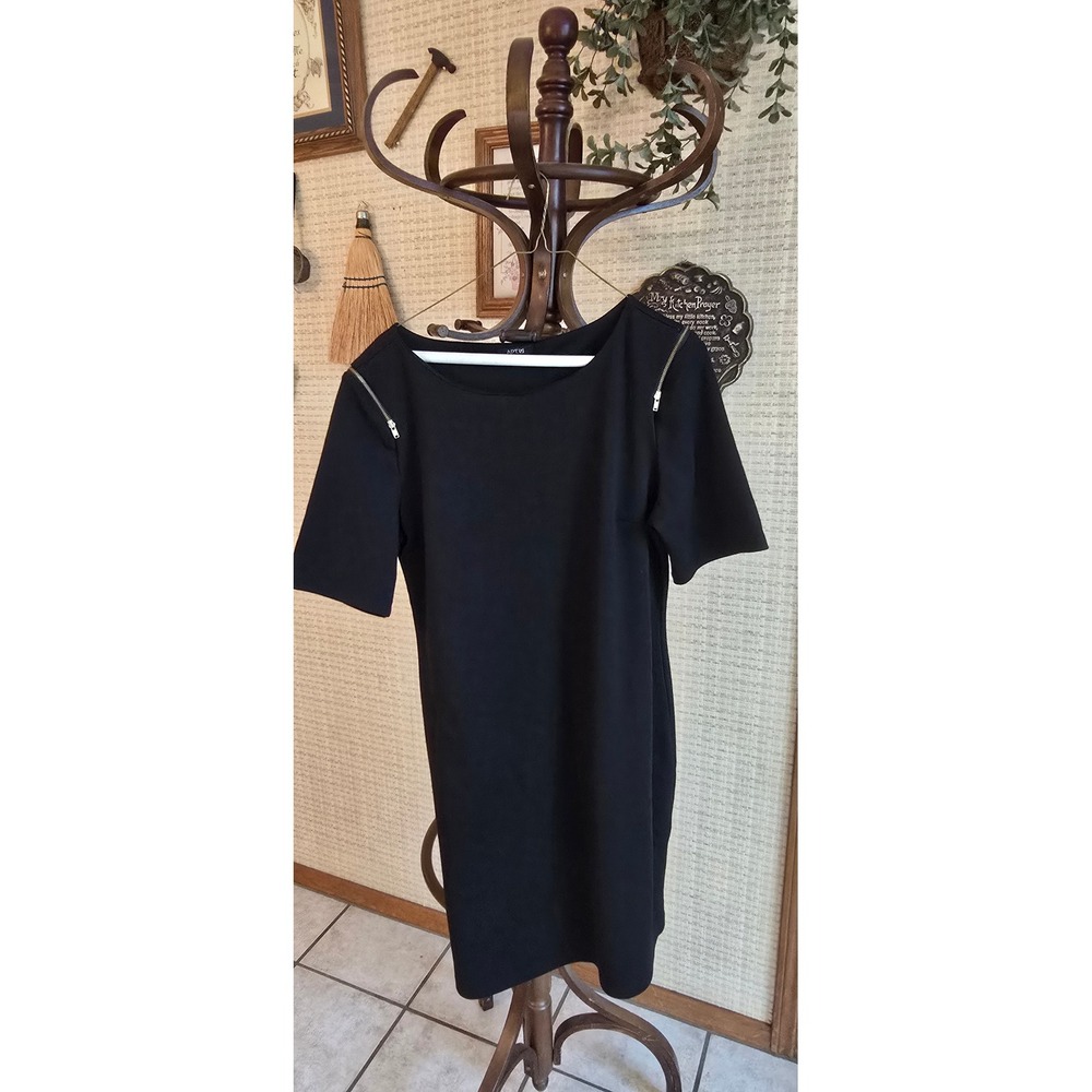 Apt. 9 Womens Black Sheath Dress Gold Shoulder Zipper Detail Size L Short Sleeve